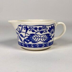 Vintage Ceramic Creamer Blue & White Floral Pattern Spout Farmhouse Decor